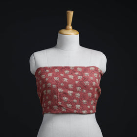 Buy Dark Peach Block Print Woollen Sanganeri Blouse Piece