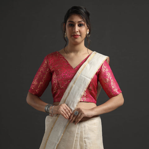 Dark pink - banarasi silk zari weave stitched blouse