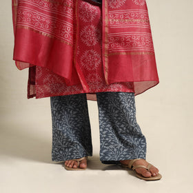  Dark Pink Chanderi Silk Bagru Print Kurta Set