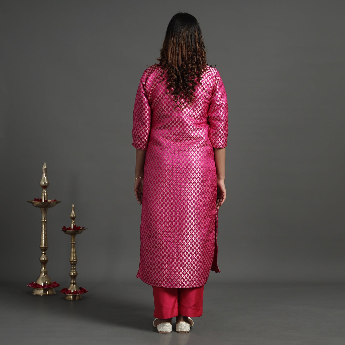Dark pink - elegant banarasi brocade silk kurta with pant