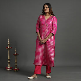 Dark pink - elegant banarasi brocade silk kurta with pant