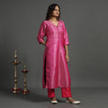 Dark pink - elegant banarasi brocade silk kurta with pant