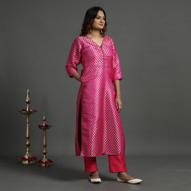 Dark pink - elegant banarasi brocade silk kurta with pant