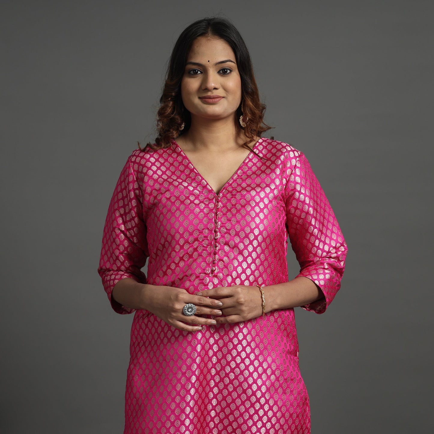 Dark pink - elegant banarasi brocade silk kurta with pant
