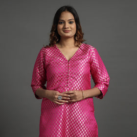 Dark pink - elegant banarasi brocade silk kurta with pant