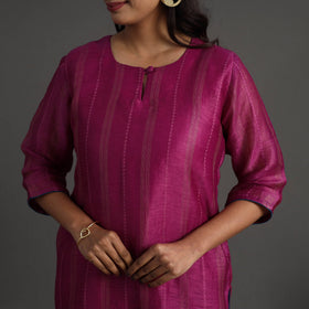 Dark pink - elegant linen silk handloom plain kurta set 10