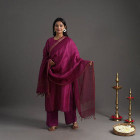 Dark pink - elegant linen silk handloom plain kurta set 10