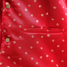 Dark pink - hand printed mashru silk nehru jacket