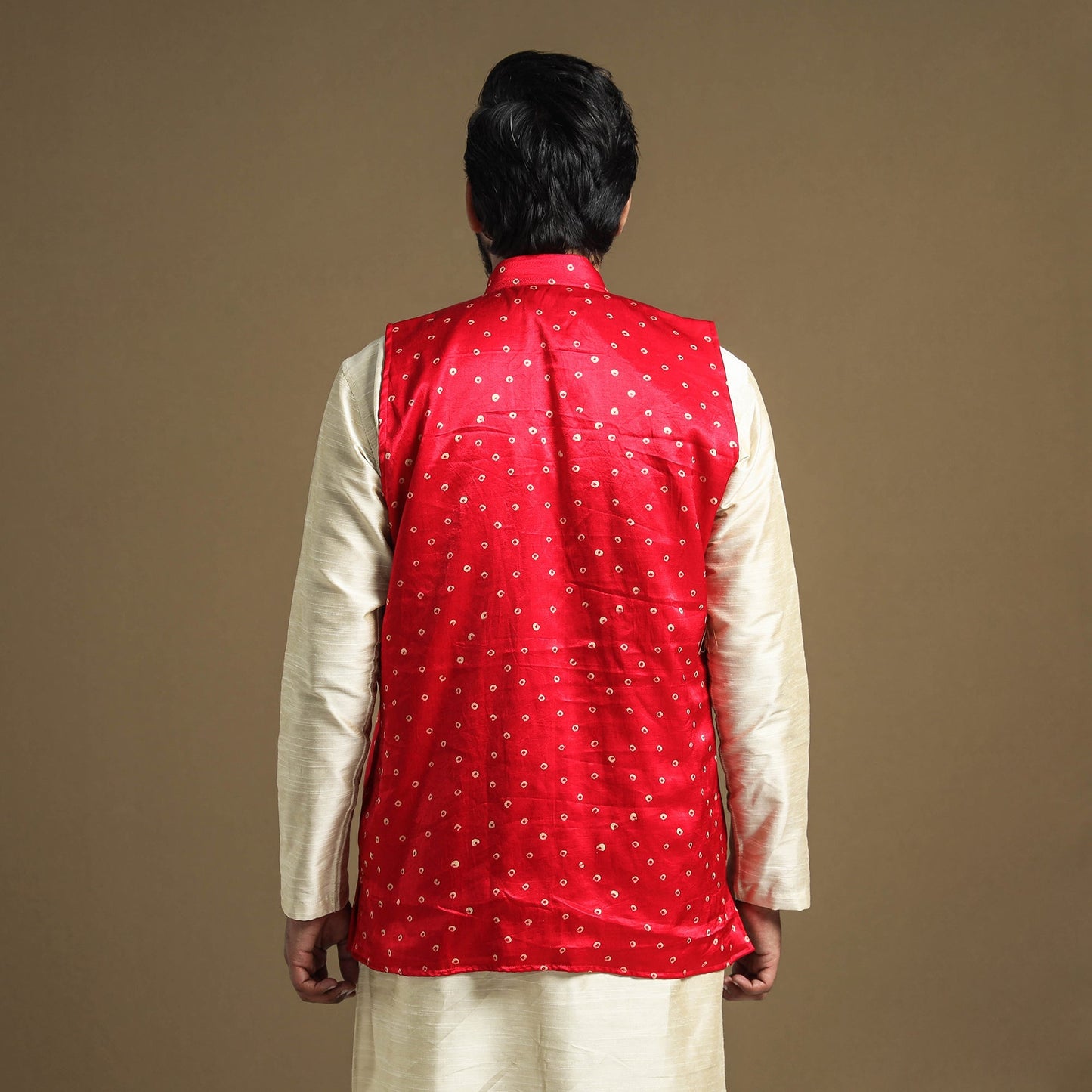Dark pink - hand printed mashru silk nehru jacket
