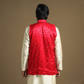 Dark pink - hand printed mashru silk nehru jacket
