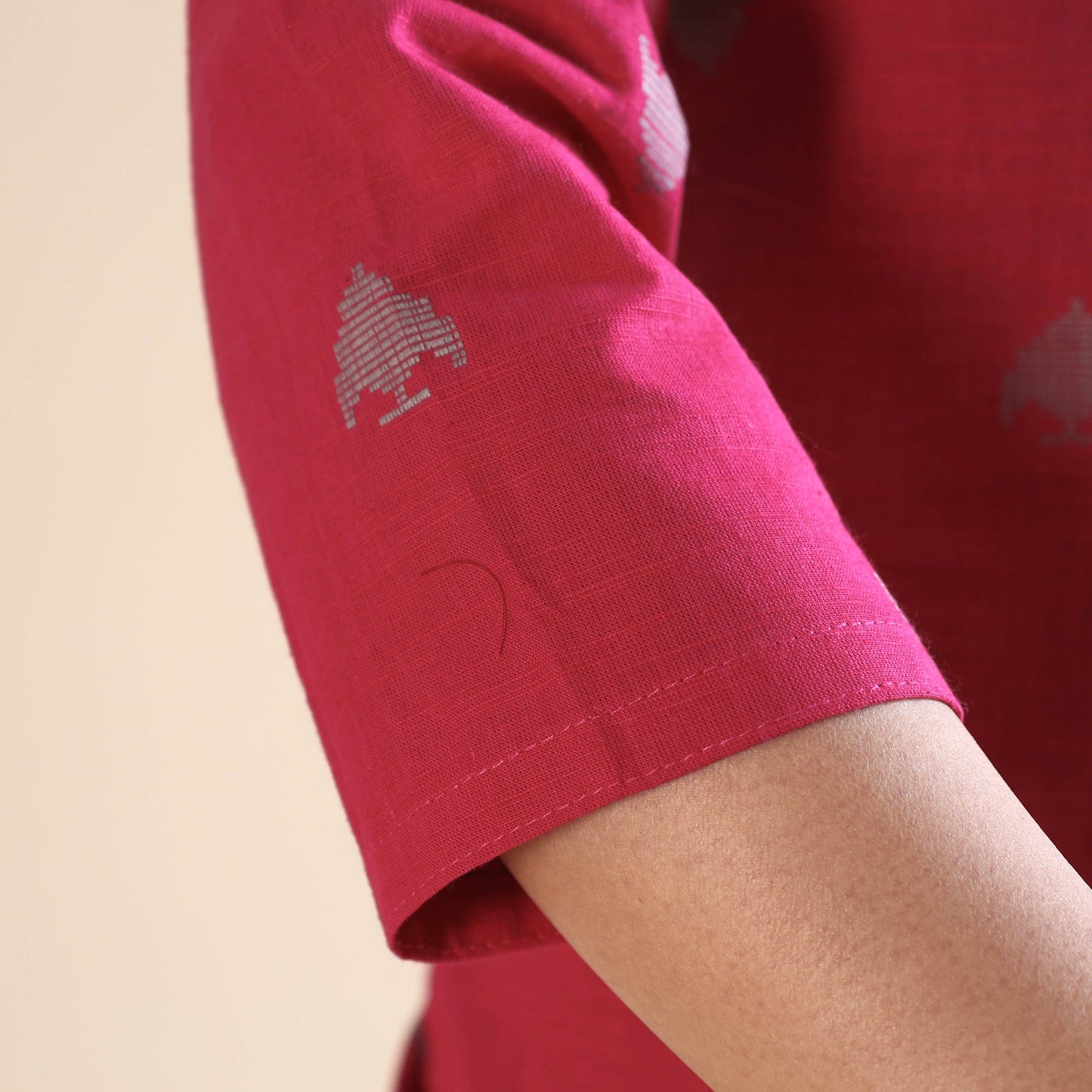 Dark pink jacquard cotton top & pyjama night suit set