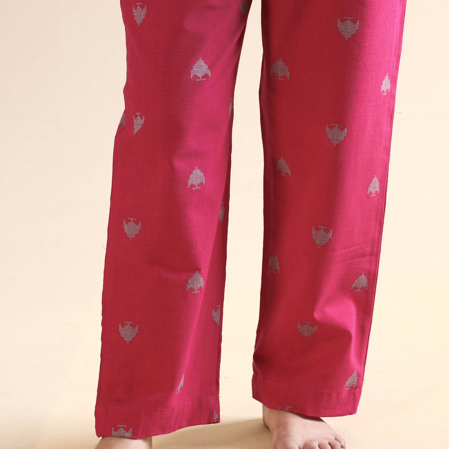 Dark pink jacquard cotton top & pyjama night suit set