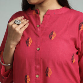 Dark Pink - Jacquard Weave Cotton A-Line Kurta
