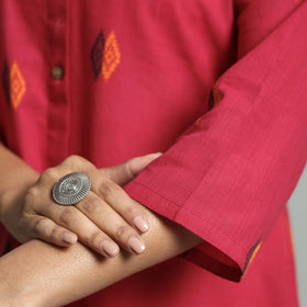 Dark Pink - Jacquard Weave Cotton A-Line Kurta