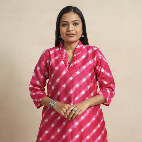 Buy Leheriya Tie-Dye Chanderi Silk Kurta Online at iTokri.com
