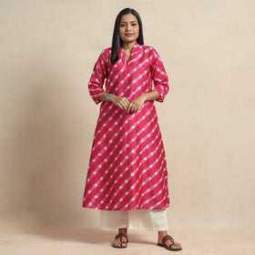 Buy Leheriya Tie-Dye Chanderi Silk Kurta Online at iTokri.com