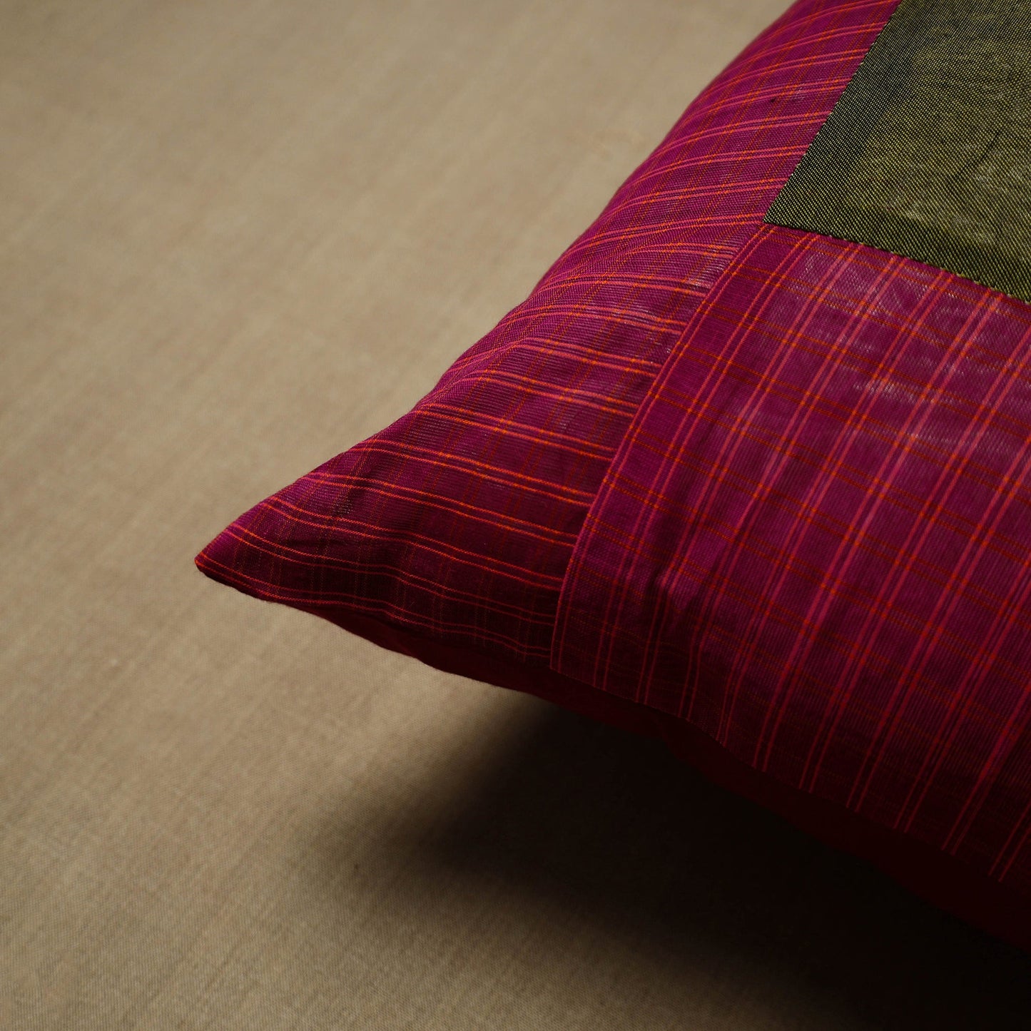 Dark pink - patchwork cotton kanchipuram cushion cover (16