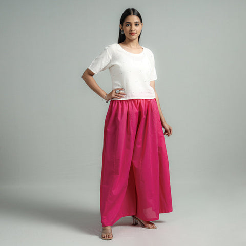 Buy Dark Pink Plain Dyed Cotton Flared Palazzo | iTokri