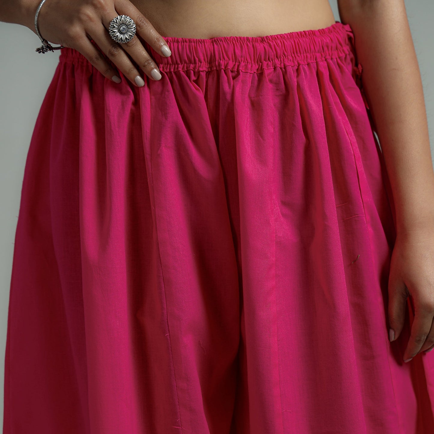 Buy Dark Pink Plain Dyed Cotton Flared Palazzo | iTokri