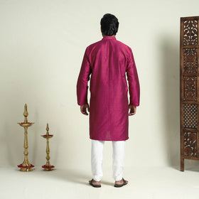 Buy Plain Dyed Slub Silk Men Long Kurta Online at iTokri.com