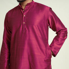 Buy Plain Dyed Slub Silk Men Long Kurta Online at iTokri.com