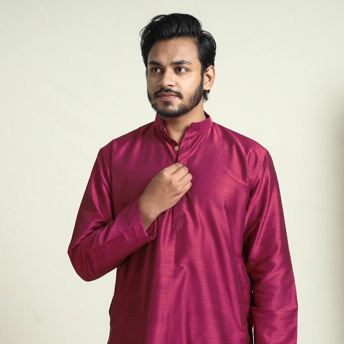 Buy Plain Dyed Slub Silk Men Long Kurta Online at iTokri.com