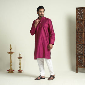 Buy Plain Dyed Slub Silk Men Long Kurta Online at iTokri.com