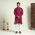 Buy Plain Dyed Slub Silk Men Long Kurta Online at iTokri.com