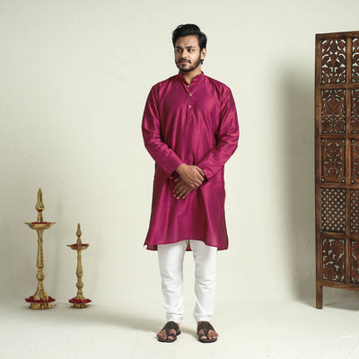 Buy Plain Dyed Slub Silk Men Long Kurta Online at iTokri.com