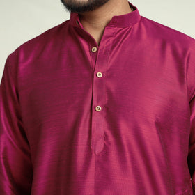 Buy Plain Dyed Slub Silk Men Long Kurta Online at iTokri.com