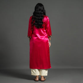 Dark pink - plain mashru silk with patchwork straight kurta