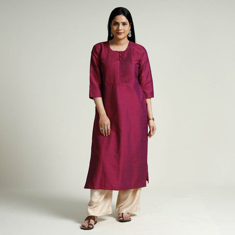 Buy Plain Silk Pintuck Long Kurta Online at iTokri.com