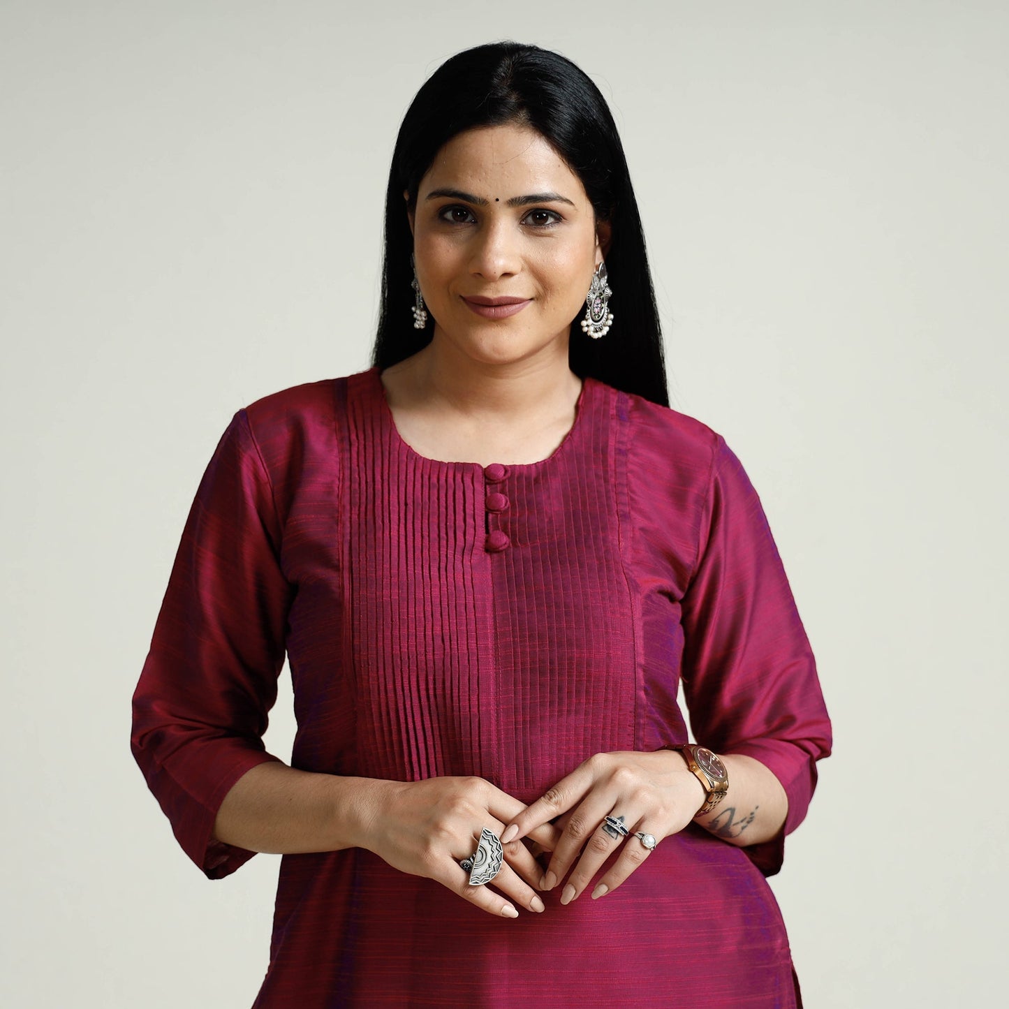 Buy Plain Silk Pintuck Long Kurta Online at iTokri.com