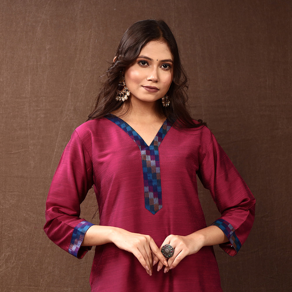 Buy Dark Pink Silk Plain Long Kurta for Women