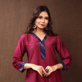 Buy Dark Pink Silk Plain Long Kurta for Women