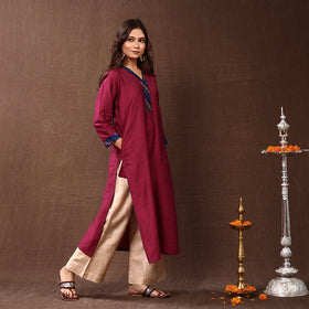 Buy Dark Pink Silk Plain Long Kurta for Women