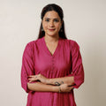 Dark pink - tussar silk plain long kurta - handcrafted