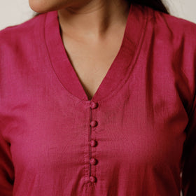 Dark pink - tussar silk plain long kurta - handcrafted