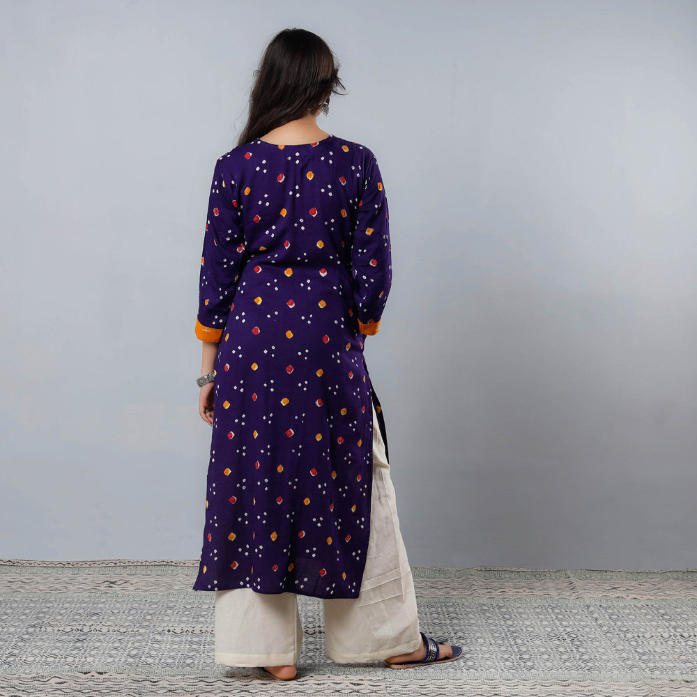 Buy Bandhani Tie-dye Cotton Long Straight Kurta for Women
