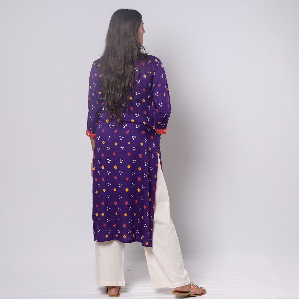 Buy Bandhani Tie-dye Cotton Long Straight Kurta for Women