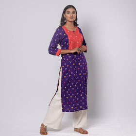 Buy Bandhani Tie-dye Cotton Long Straight Kurta for Women