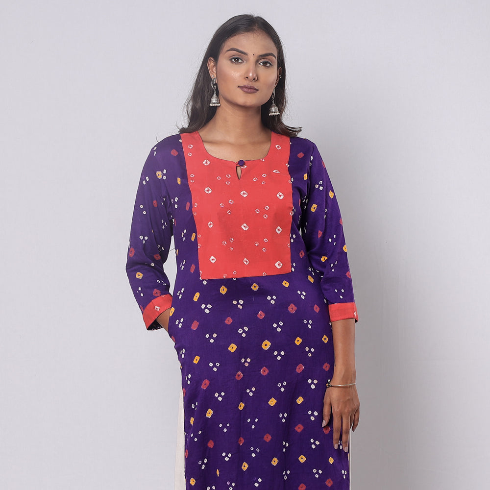 Buy Bandhani Tie-dye Cotton Long Straight Kurta for Women