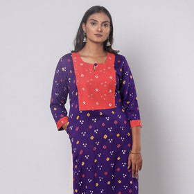 Buy Bandhani Tie-dye Cotton Long Straight Kurta for Women