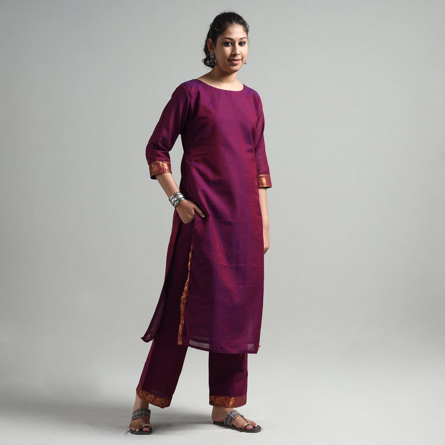 Dark purple - dharwad cotton kurta with palazzo & dupatta