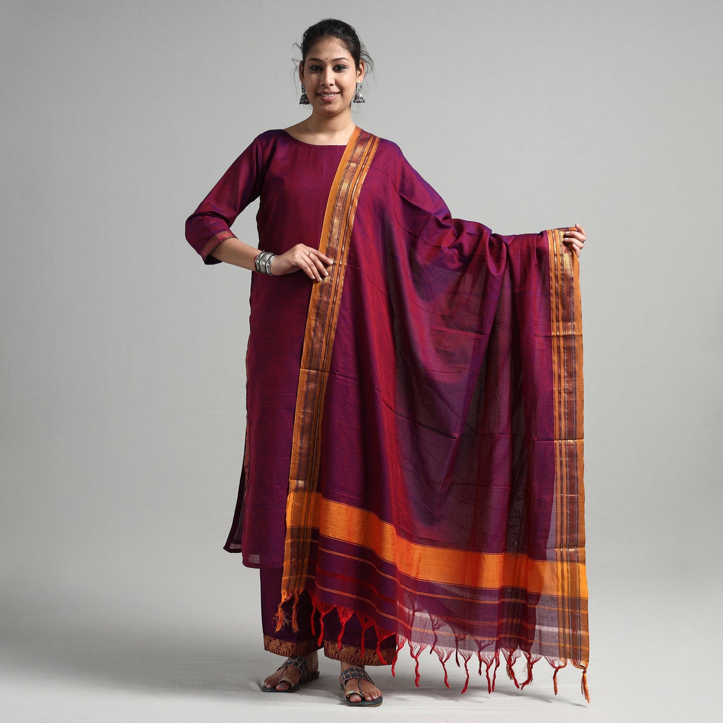Dark purple - dharwad cotton kurta with palazzo & dupatta
