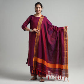 Dark purple - dharwad cotton kurta with palazzo & dupatta
