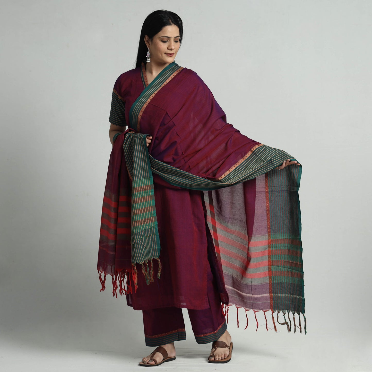 Buy Dharwad Cotton Kurta with Palazzo & Dupatta Set Online at iTokri.com