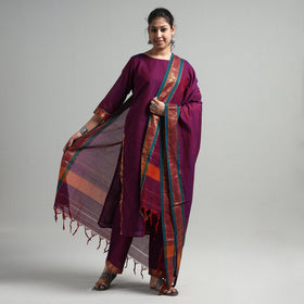 Dark purple - dharwad cotton kurta with palazzo & dupatta