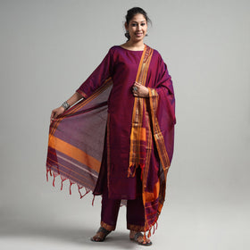 Dark purple - dharwad cotton kurta with palazzo & dupatta