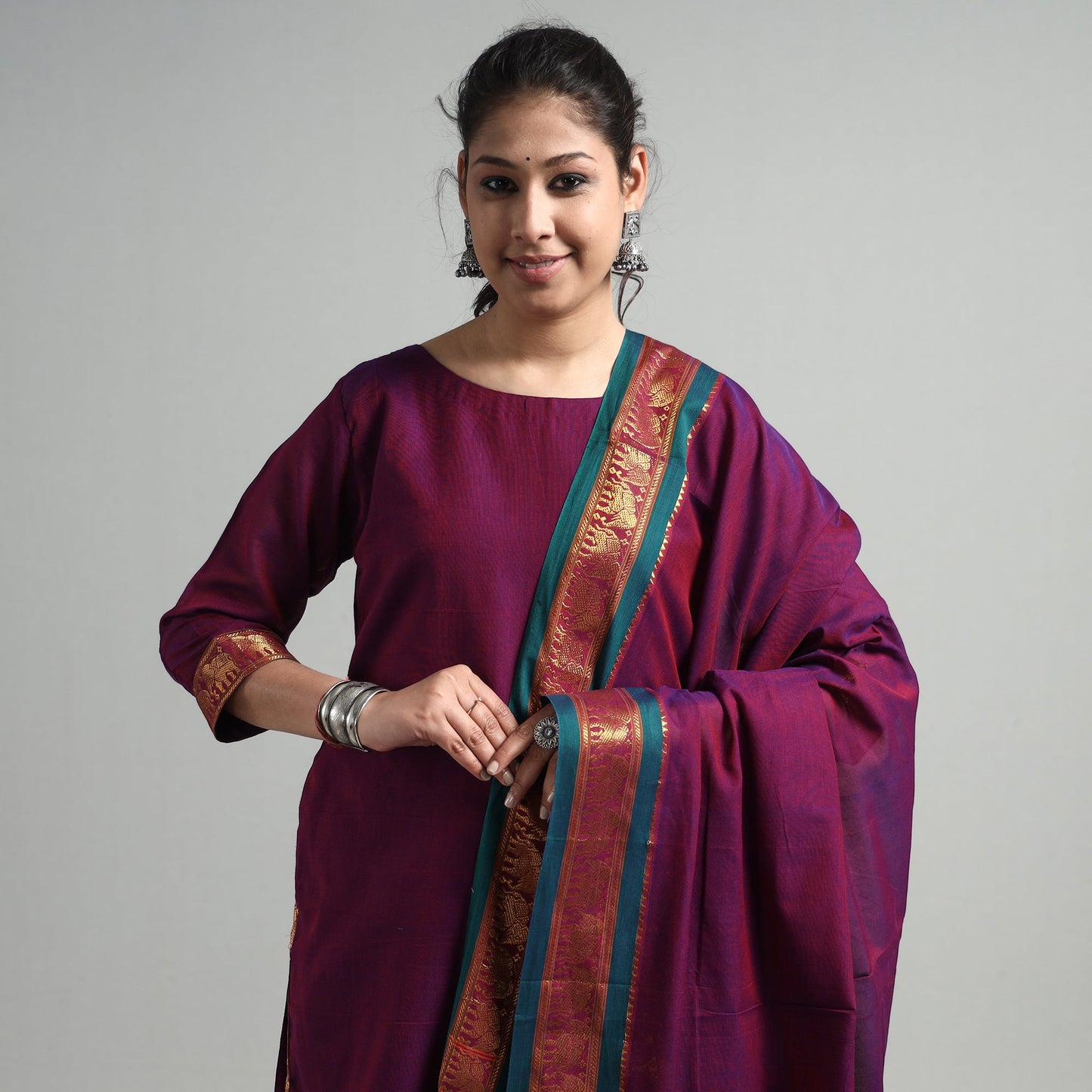 Dark purple - dharwad cotton kurta with palazzo & dupatta